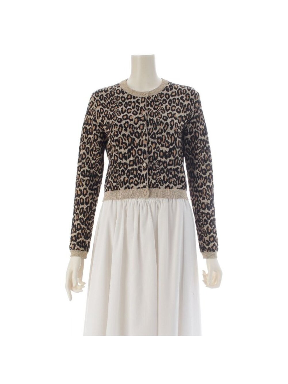 Miu Miu Wool Leopard Lame Cardigan Long Sleeve Mmf 076 Brown 36